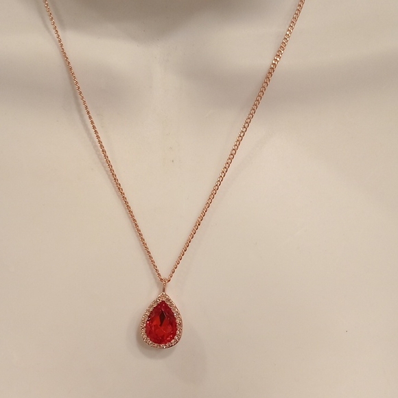 Givenchy Gold Necklace with Red Teardrop Pendant - Picture 8 of 12
